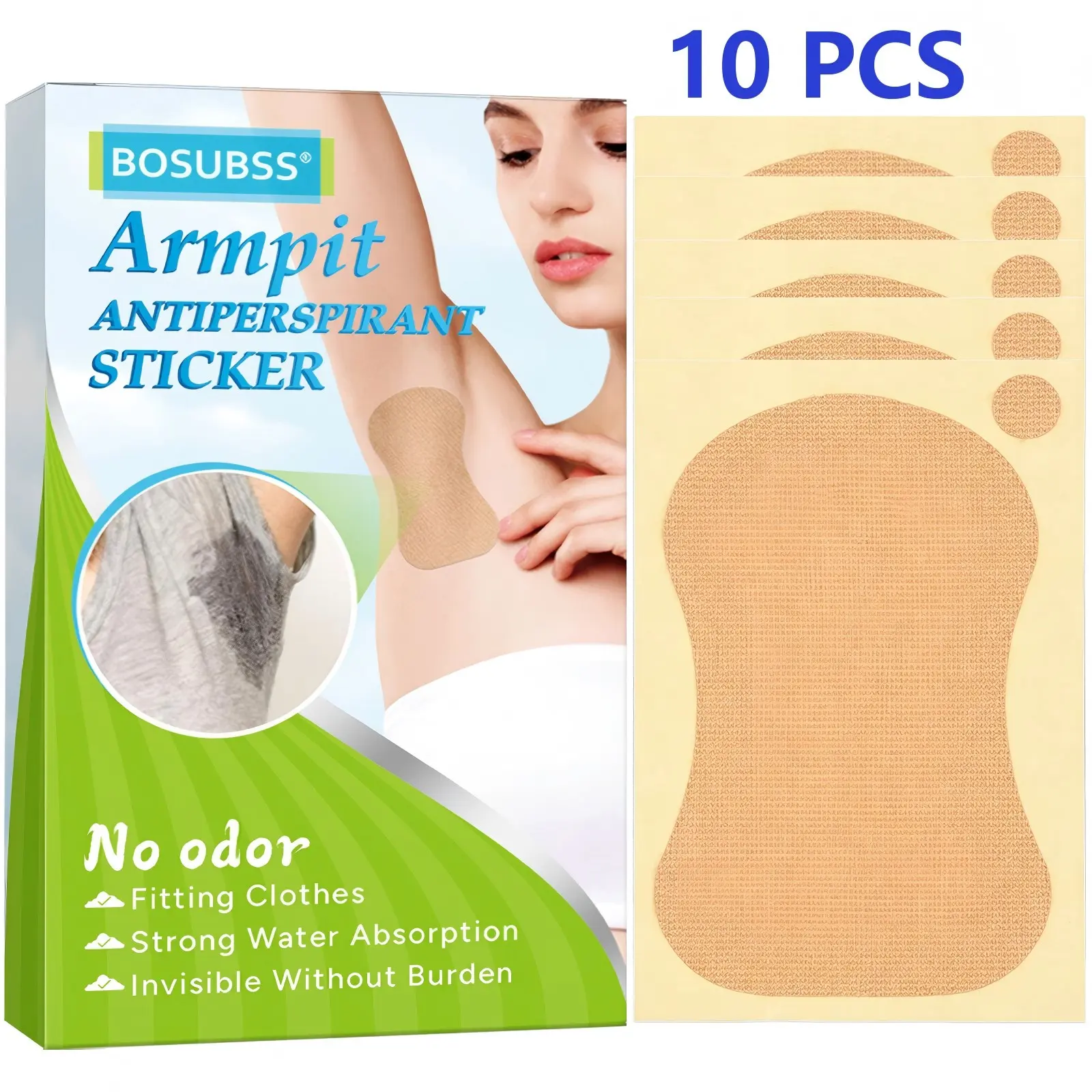 10 Pcs, Disposable Underarm Moisture Sweat Absorbing Patches Sticker, Invisible Armpit Sweat Pads for Prevent Clothes Stain, Daily Office Travel Sports Use, Sweat Absorbent
