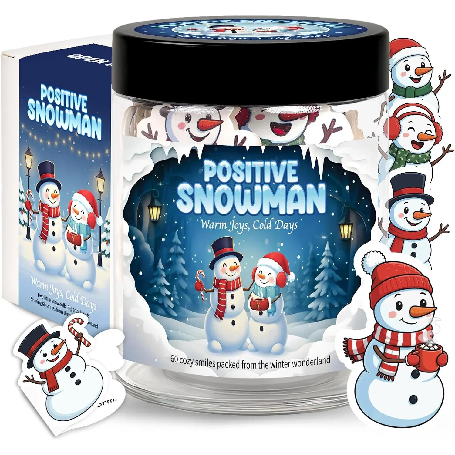 Positive Snowman Jar with 60 Affirmation Card, Christmas Emotional Support Snowman Gifts for Women, , Teens, Christmas Gifts, Stocking Stuffer for Teen Girls, Boys, Women, Men