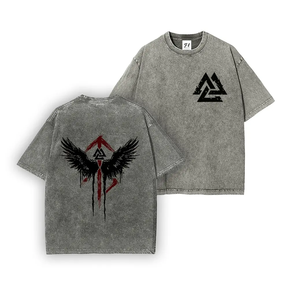 Viking Wings Short Sleeve Cotton Unisex Retro wash Tee
