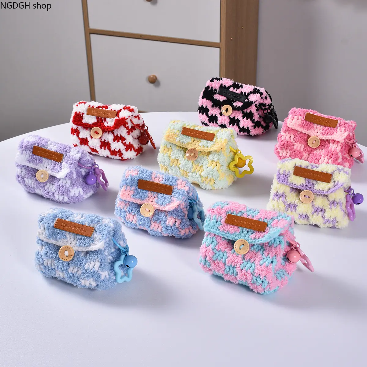 Women's Handmade Crafted Crocheted Fabric Coin Pouch - Cute Fluffy Mini Crossbody Bag, Kawaii Look, Small Daily Carry Sports & Outdoor Accessory, Prop 65 Safe, All Seasons
