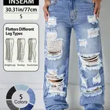 【Black Friday】Fashion Street Style High Waist Pocket Ripped Denim Jeans, Women's Loose Baggy Straight-Leg Pants for Spring Summer Fall, Trendy Casual Wear, Streetwear