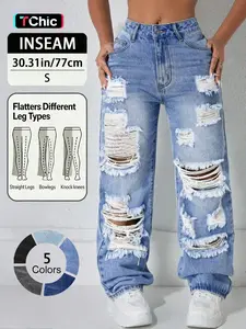 Fashion Street Style High Waist Pocket Ripped Denim Jeans, Women's Loose Baggy Straight-Leg Pants for Spring Summer Fall, Trendy Casual Wear, Streetwear, Womenswear