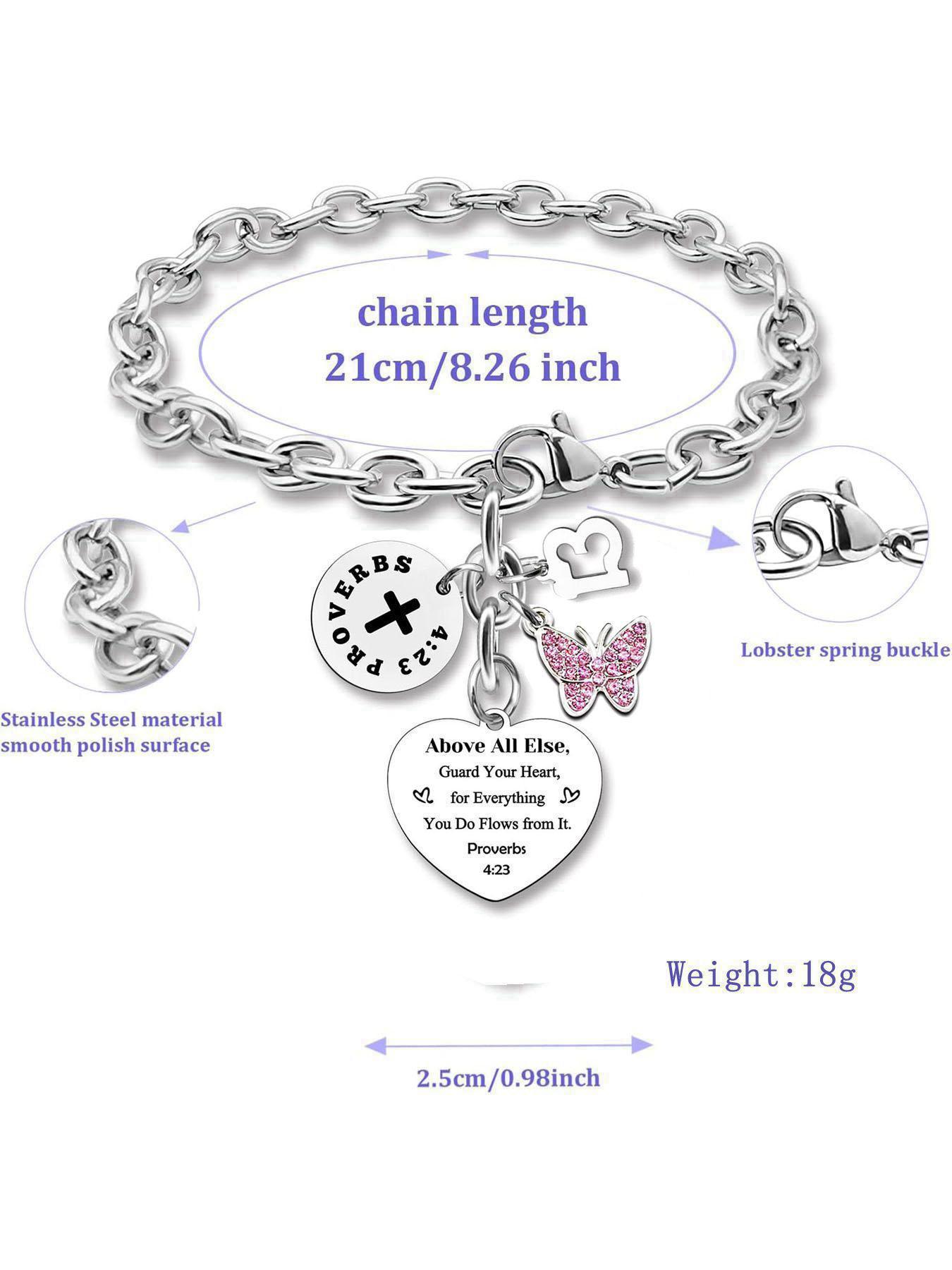 Butterfly & Heart Design Pendant Bracelet, Rhinestone Decor Bracelet for Women & Girls, Fashion Jewelry for Party, Daily Clothing Decor, Trendy Jewelry for Birthday Gift