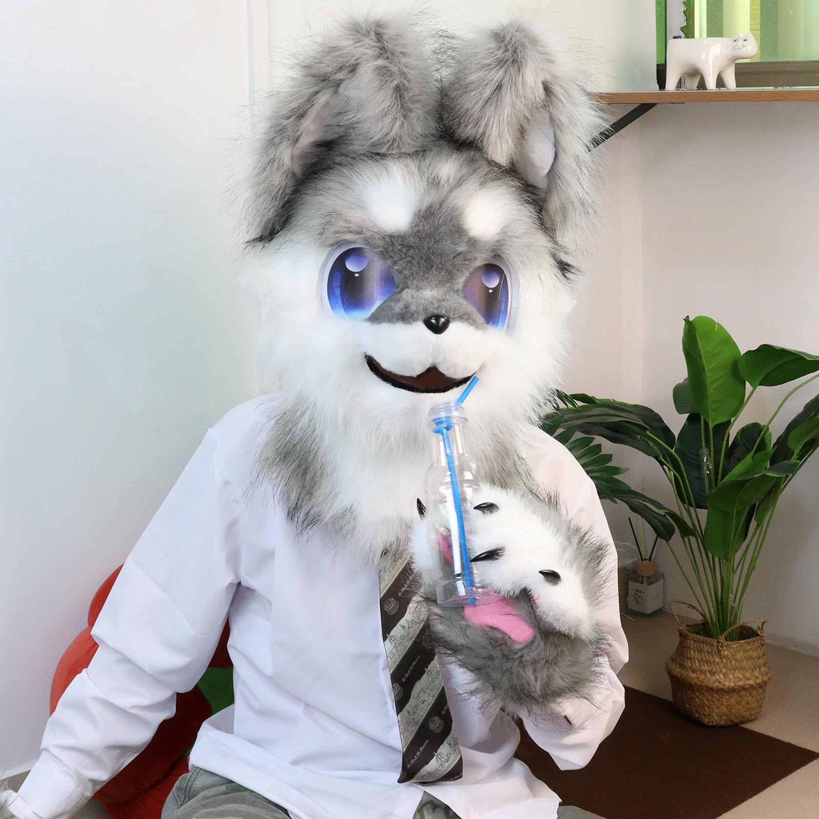 Animal Head Mask Furry Fursuit Plush Dog Fox Masks for Parties Cosplay Costume Accessory