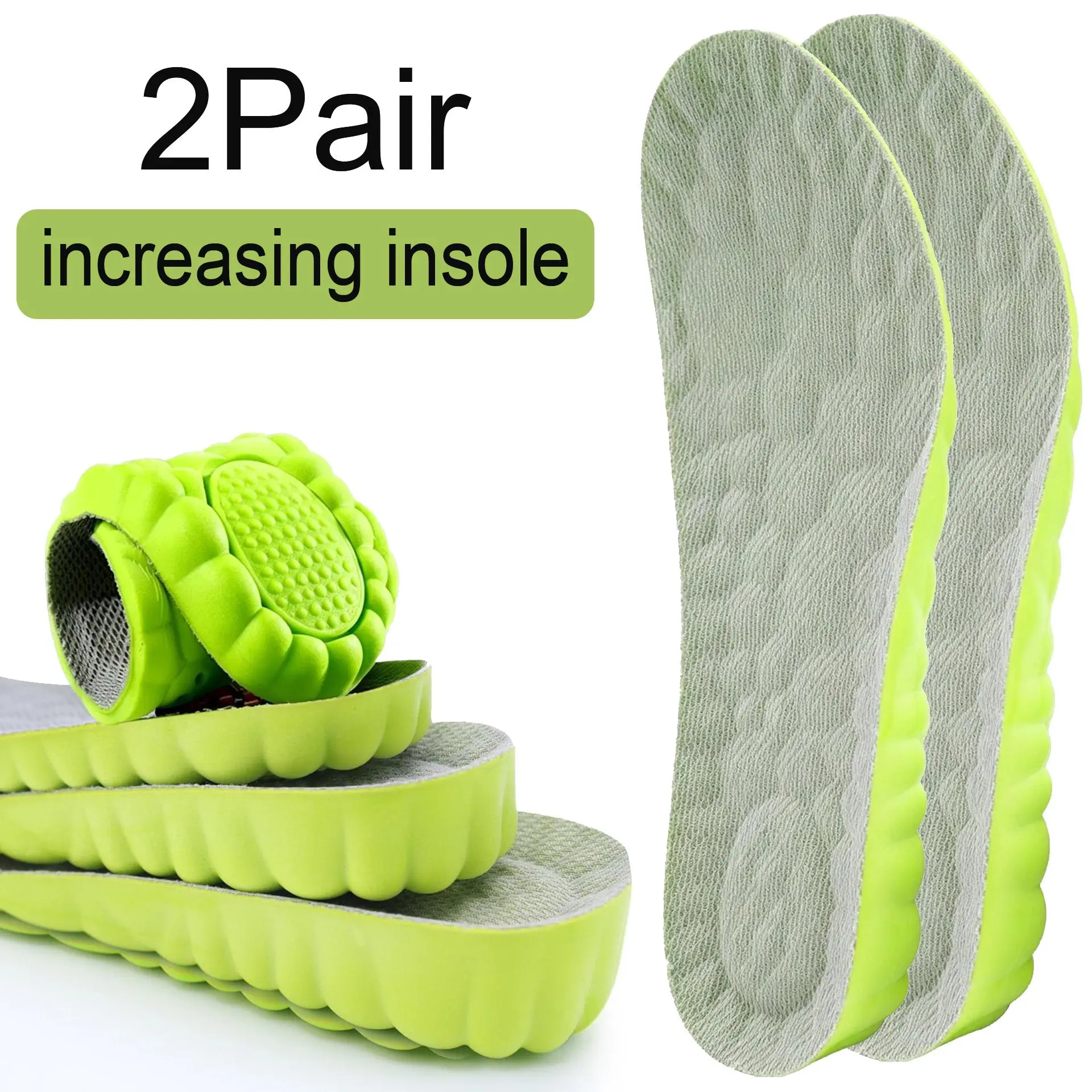 Unisex 2-Pair 4D Cloud Technology Insoles - Super Soft Memory Foam, EVA, U-Shaped Cup, Heel Lift, Foot Acupoint Massage, Invisible Height Boosters for Formal/Casual/Athletic Footwear, Perfect Fit Design for Sports, Work