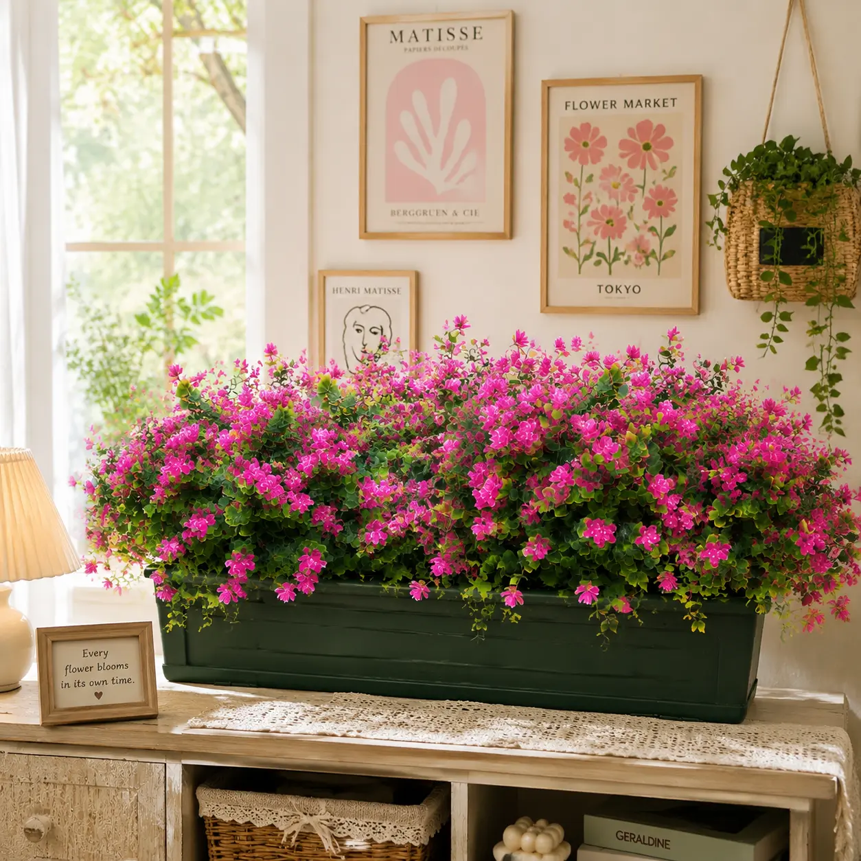 8-Bundle Fuchsia Artificial Lavender Flowers, UV-Resistant Faux Plastic Greenery Decor, Farmhouse Hanging Ornaments for Wedding Bouquet, Indoor Home Garden Table Vase Decorations