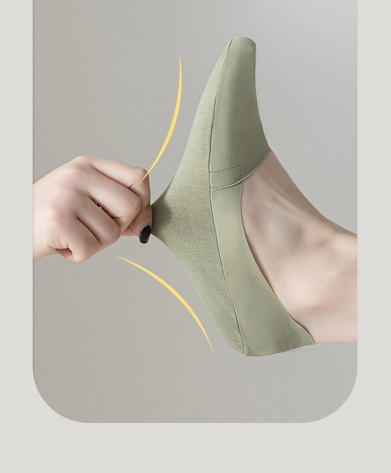 Women's Summer Thin Cotton-Soled Ice Silk Invisible Socks, Silicone Non-Slip, No-Slip Heel, Low-Cut Ladies' Socks, 5 Pairs