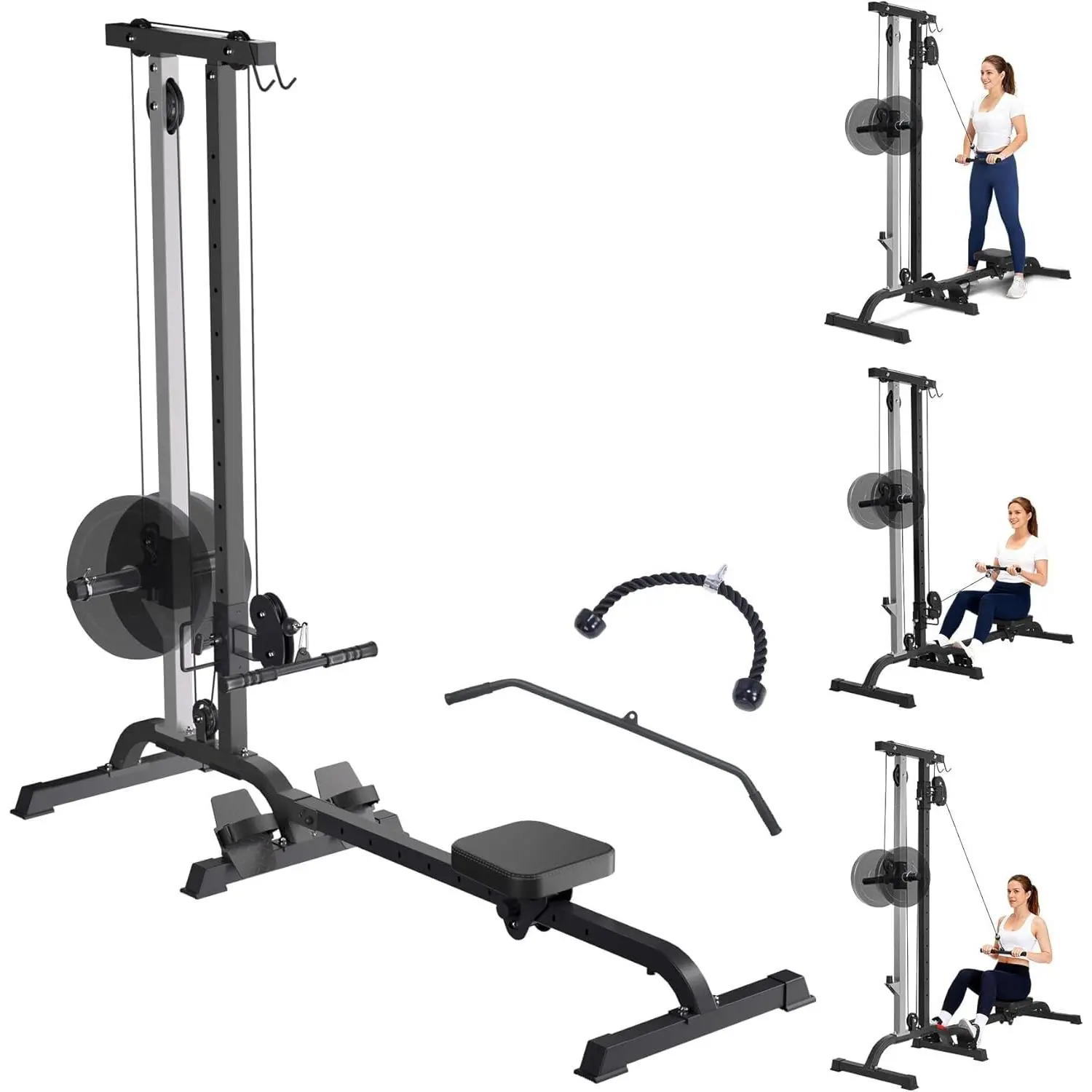 2-in-1 Rowing & Cable Machine, Adjustable LAT Pull Down & Low Row, High/Low Pulley, Multi-Function Compact Fitness Equipment, Full Body Strength & Cardio Training, Durable Carbon Steel for Home Gym