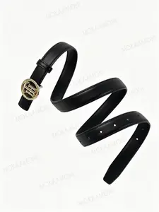 Women's Slim PU Belt with Metal Buckle, Elegant Letter Pattern, All Seasons, Versatile Dress and Jeans Accessory, Belts for Dresses