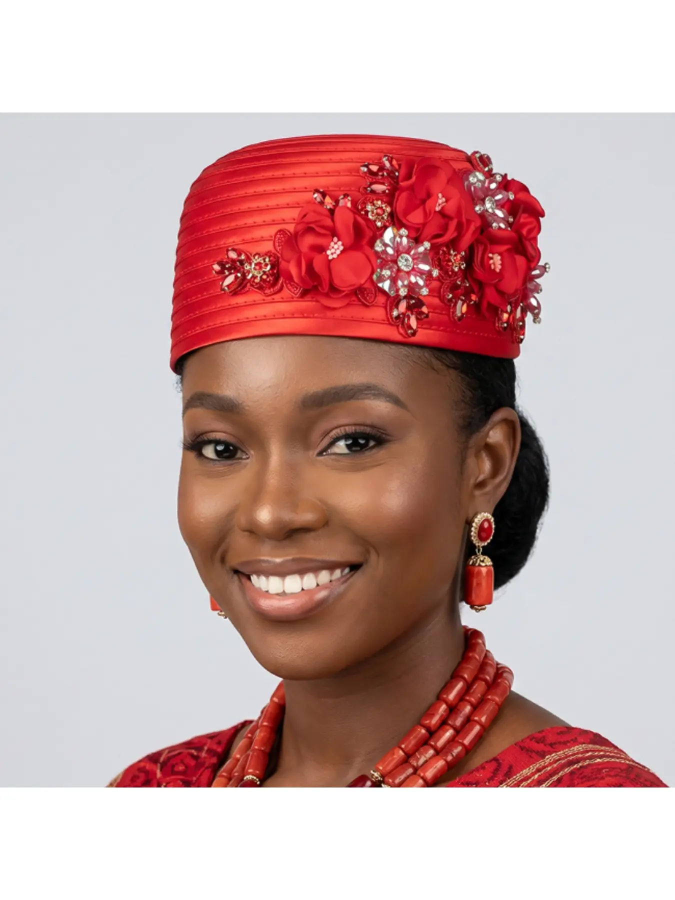 New Satin Cathedral Hat with Rhinestone Decoration Headscarf Hat for Wedding Party Fascinator Hat Pill Box Hat