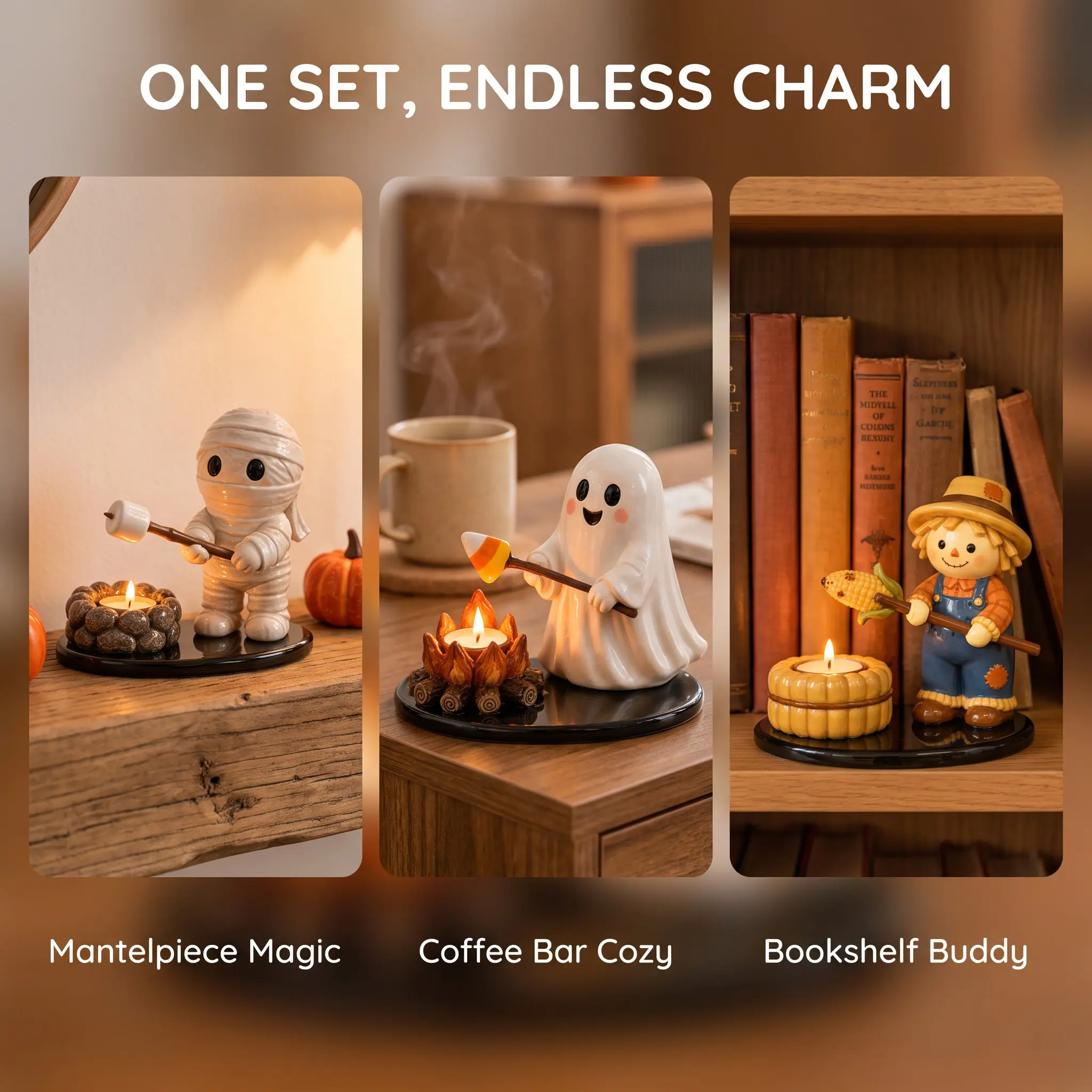 Halloween Decoration Ghost Figurine - Halloween Tealight Holder, Cute Mummy Ghost Scarecrow Designs, Fall Home Decor, Spooky Tabletop Ornament, Halloween Gift Statue-YY2