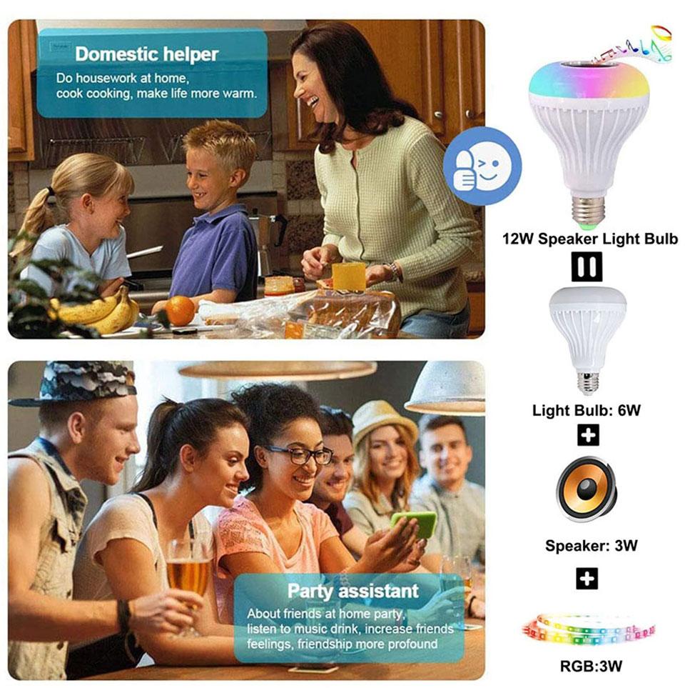 LED Light Bulb with Bluetooth Speaker Music Remote Control Color Changing RGB Lamp for Bedroom Party Decor