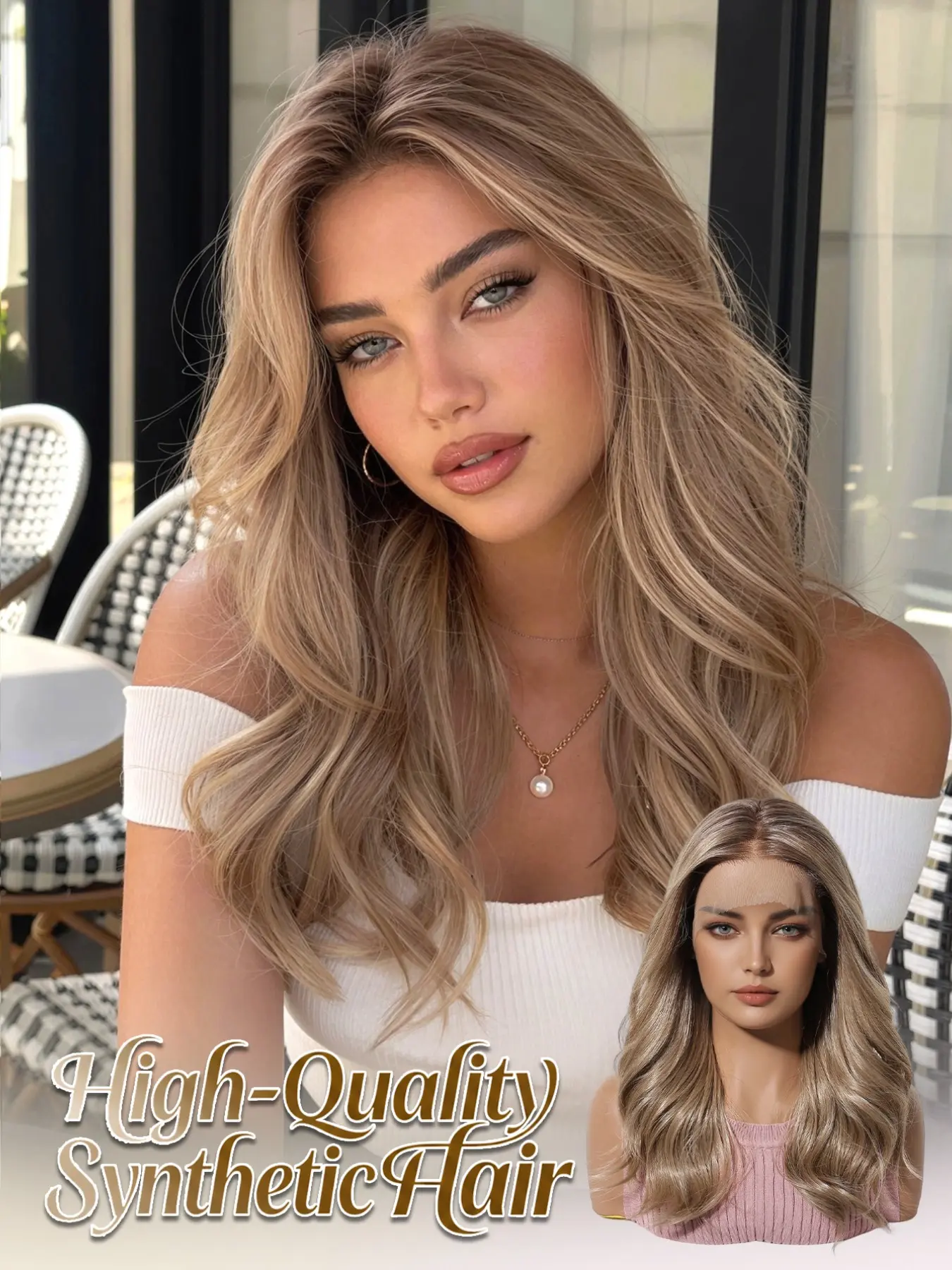 Topshe Summer Bestseller Charm, 13*6 High-Definition Lace Front, Honey Blonde Balayage Medium-Length Wavy Hair Wig, Comfortable and Easy to Wear, Premium Synthetic Wigs