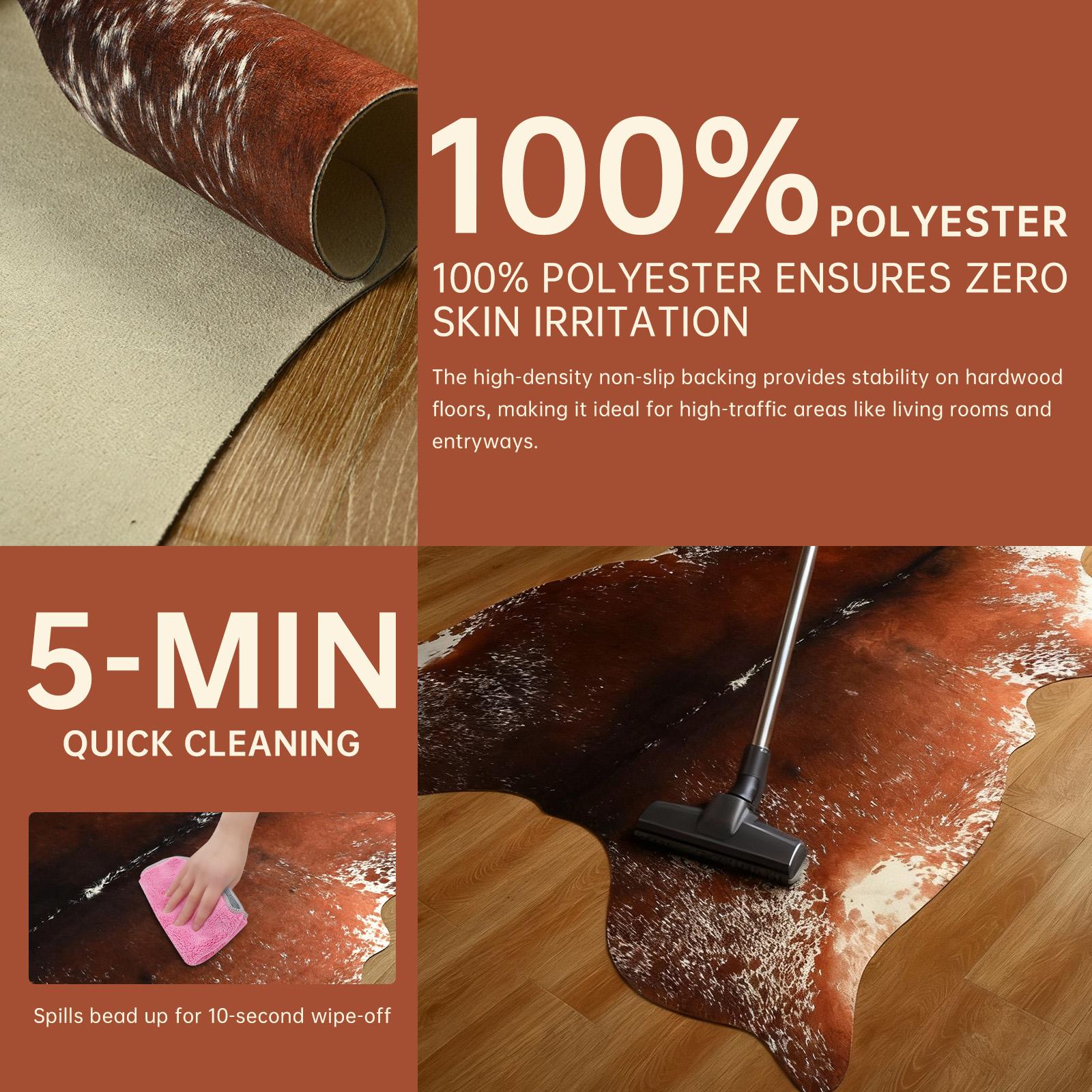 High-grade Faux Cowhide Carpet with Anti-slip Backing for Easy Cleaning Low Pile Rug for Living Room Bedroom Room Decoration Home Decor Polyester Style Western