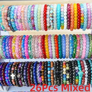 26pcs Mixed Handmade Bohemian Beaded Bracelets, Cracked Glass Bead Multicolor Bangles Set, All-Match Color Palette for Daily Outfits, Parties, Vacation, All-Year Holiday Gifts