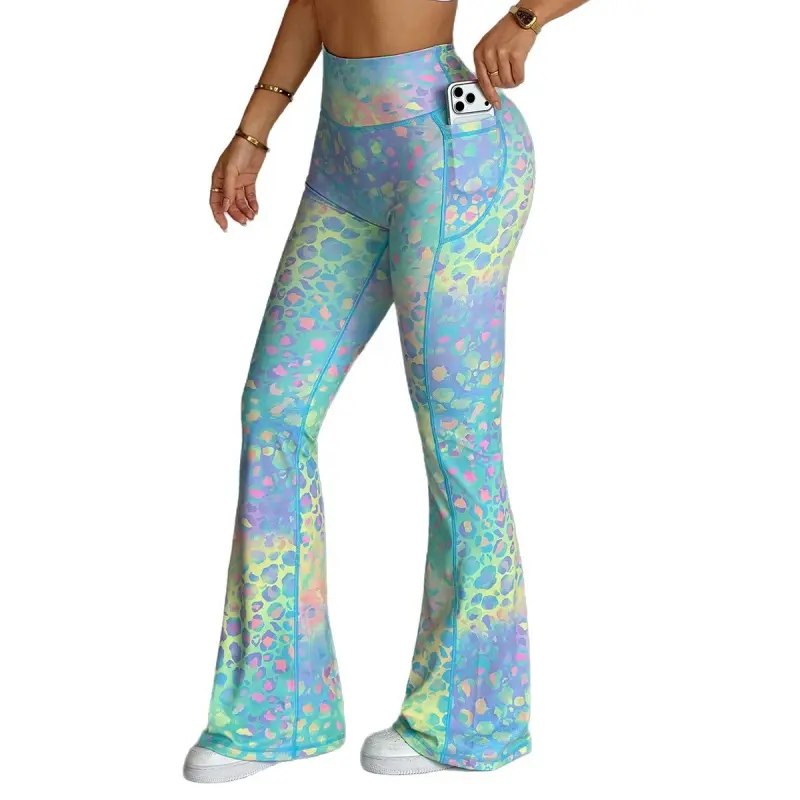 Women's Sporty Chic Flare Leggings in Leopard Print, Breathable High Waist Yoga Pants for Gym Workouts, Animal Print Pants, Yoga Flare