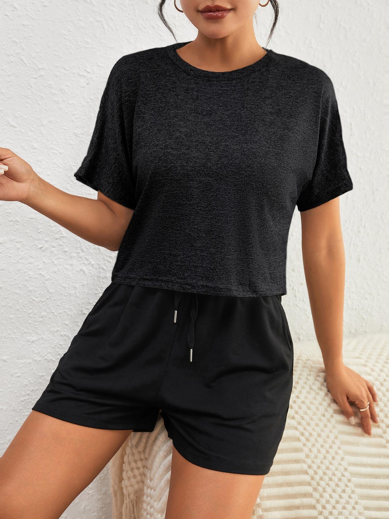 Women's Plain Backless Sports Tee, Casual Cut Out Batwing Sleeve Round Neck Sports T-shirt for Summer, Ladies Sportswear for Indoor Outdoor Wear Hollow Back Activewear