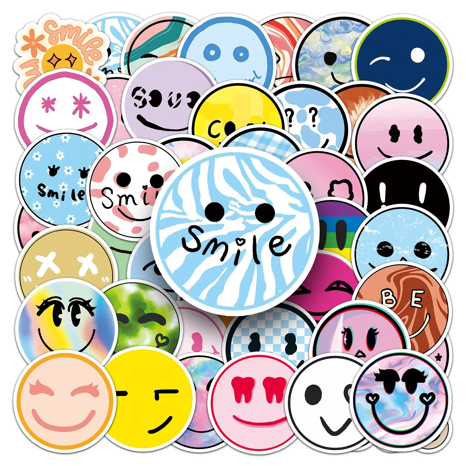 50 Sheets Smiley Face Graffiti Stickers, Cute Cartoon Hand-Drawn DIY Waterproof Durable, Skateboard Water Bottle Phone Decor, Student Notebook Stickers