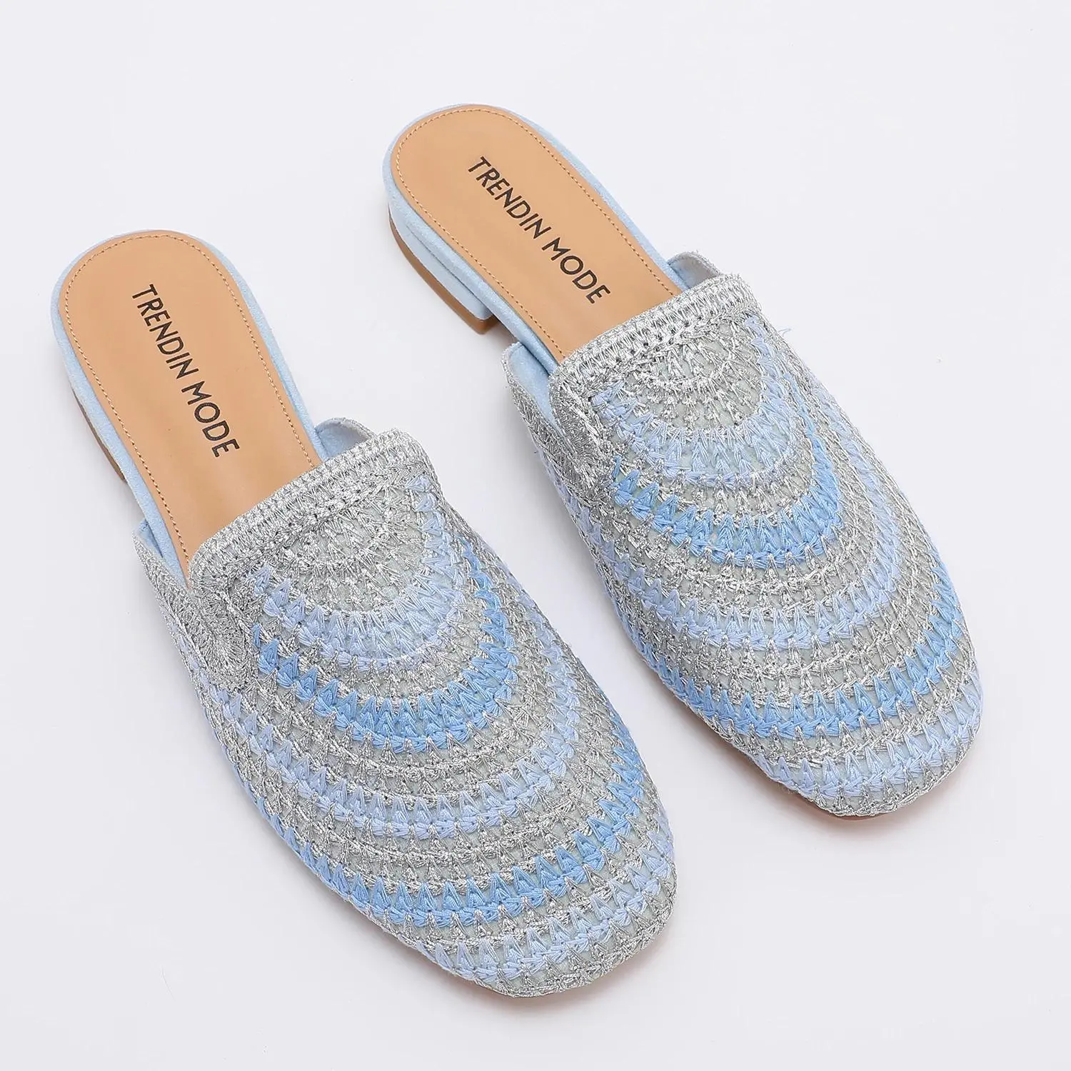 Trendin Mode Woven Knit Mule Slippers Women Breathable Slip On Flats Multi Color