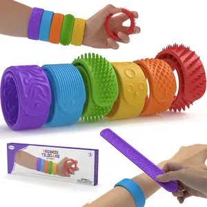 Sensory Slap Bracelets Toys for Kids & Adults, 6Pcs Textured Fidget Bracelet Stress Relief Toys for Kids with Autism ADHD Anxiety Classroom Rewards Office,Easter Basket Stuffers for Boys Girls