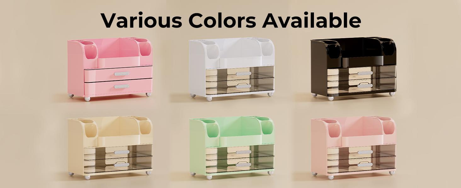 Makeup Organizer for Vanity with 2 Large Drawers, Cosmetic Display Case with Brush Holders, Easy to Storage for Bathroom Countertop Skincare, Perfume, Pink