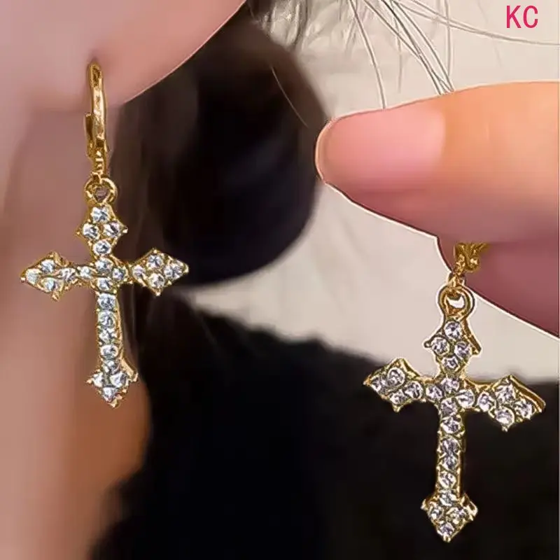 Cross Huggie Earrings, Light Luxury Ear Jewelry For Women Summer Daily Elegant Outfit Matching