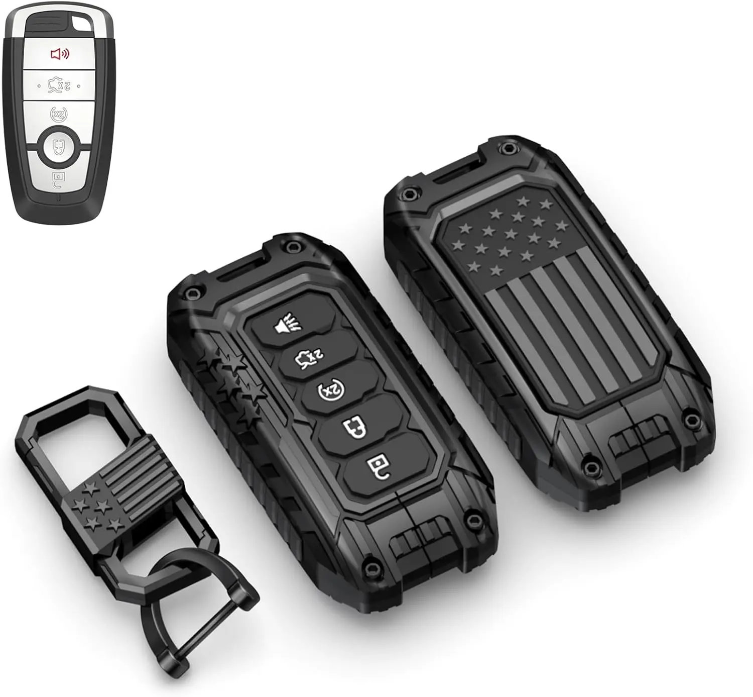USA Flag-Inspired Hevay Duty Zinc Alloy Key Fob Cover, Keychain, Accessories Compatible with Ford F150 F250 F350 F450 F550 Explorer Fusion Escape Edge Expedition