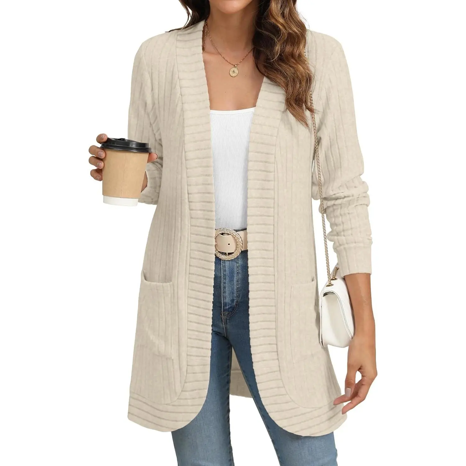 Cardigan Sweaters for Women Long Sleeve Open Front with Pockets | Long Cardigans for Women Lightweight Soft Casual Dressy Loose Fit Cardigan Sweater with Pockets for Work and Office