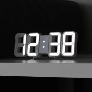 3D LED Digital Wall Clock/Desk Alarm Clock for Kitchen Bedroom Office, 9" LED Night Light Decor Clock Adjust Brightness 12H/24H Time Date Temperature, Great Gift Led Wall Clocks