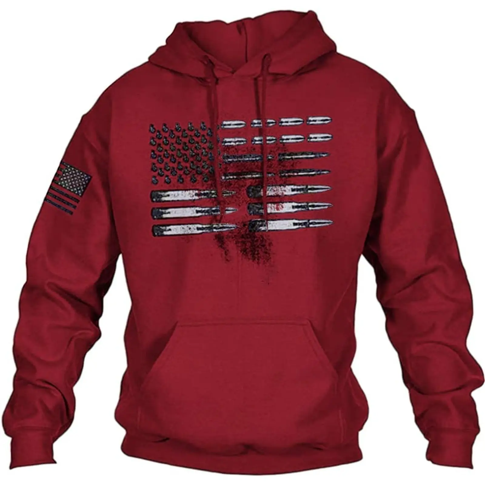 Runcati Mens Hoodies Long Sleeve American Flag Graphic Drawstring Hooded Pullover Sweatshirts