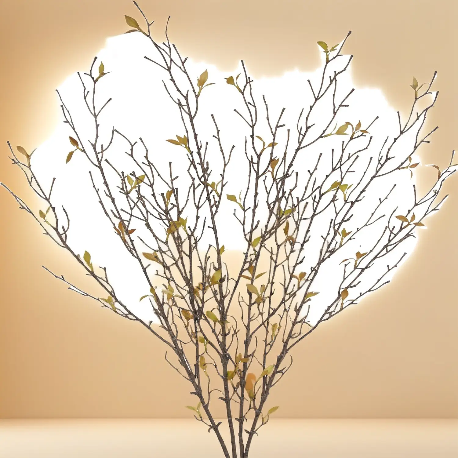 4-Pack Decorative Synthetic Ficus Branches, 31.5in Long-Stem Faux Twigs with Leaves, DIY Decor Vase Filler for Home Ornaments (Light Brown)