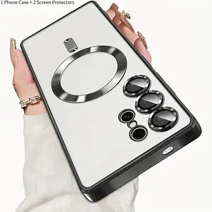 3 In 1 Clear Plating Magnetic Wireless Charging Shockproof Phone Case Set With Independent Camera Lens Protection & 2 Clear Screen Protectors For Samsung Galaxy S26 S25 FE S25 Ultra S24 S24 Ultra S23 S22 S21 S20 FE Plus