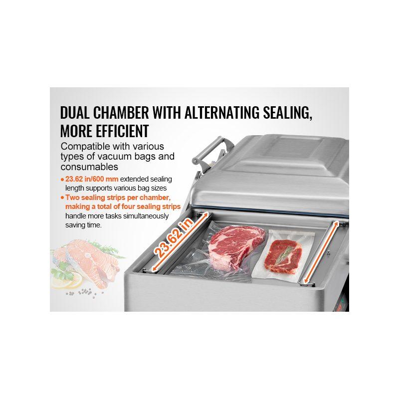 VEVOR Chamber Vacuum Sealer, 1200W Sealing Power, Vacuum Packing Machine for Wet Foods, Meats, Marinades and More, Compact Size with 23.6 in Sealing Length, Applied in Home Kitchen and Commercial Use