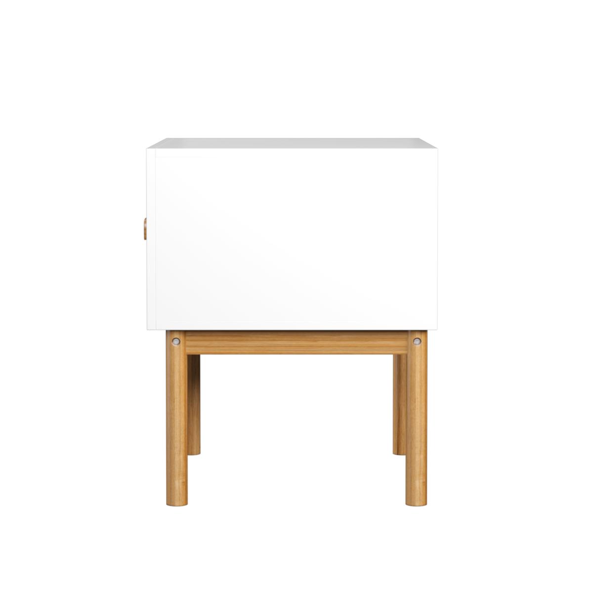 Modern White Nightstand with Drawer and Wood Legs, Minimalist Bedside Table with Handle for Bedroom, Living Room, Apartment