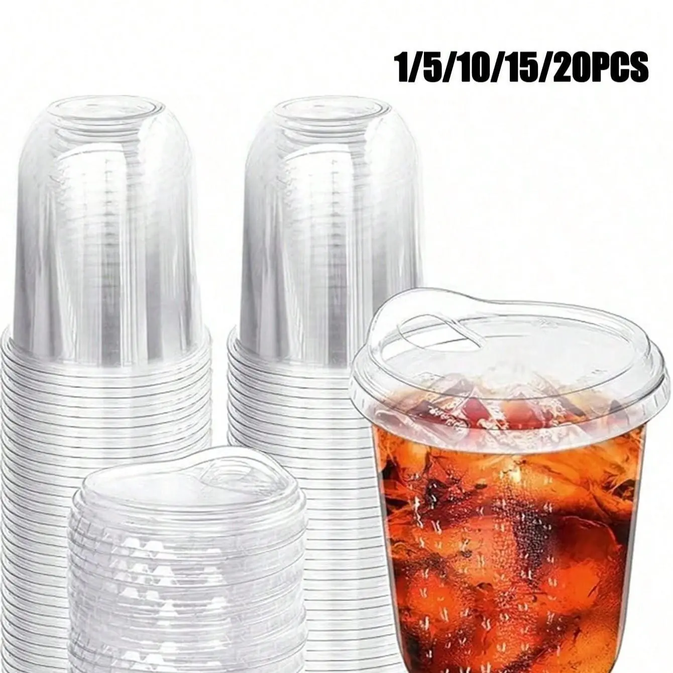3/5/10/50pcs Disposable Coffee Cups with Straw Lid, Clear Plastic Drinking Cups Cold Drinkware for Outdoor Carry, Juice Milk Tea, Party Use, To Go Cups with Lids and Straws