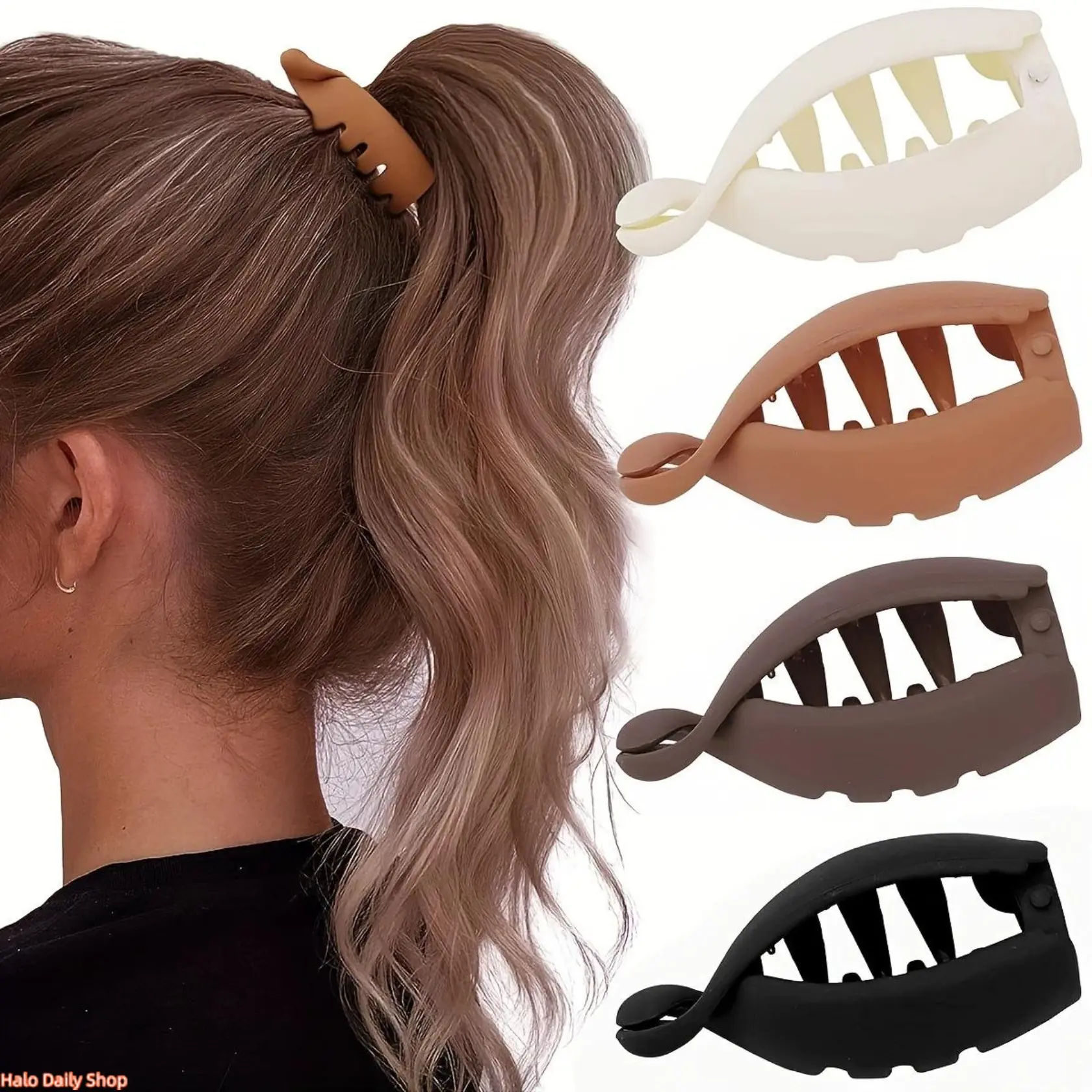 Matte Neutral-Tone Claw Clips (4pcs) - Non-Slip, Durable Banana Hair Clips for Thick Hair, Ideal for Daily and Office High Ponytail Styling, Claw Clip