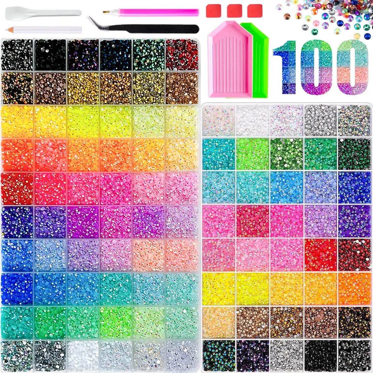 1Set 100 Colors Mini Jelly AB Colored Nail Rhinestones Charms 3mm Semi-circle Glitter Flatback Resin Nail Diamond Nail Rhinestones Bedazzling Kit DIY Headphone Cup Book Shoes Nail Art Crafts