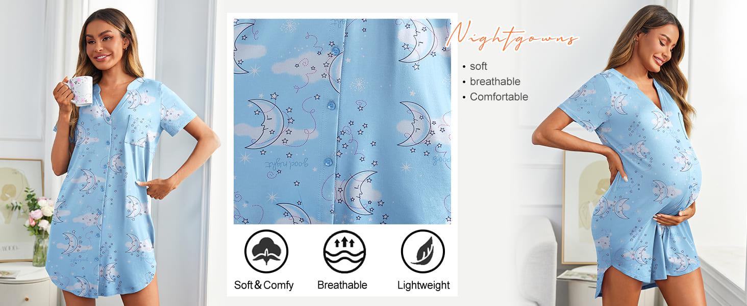 Women V Neck Button Down Nightgown