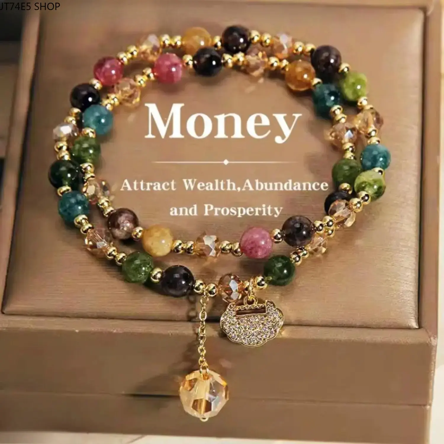 2026 Double Layer Rainbow Tourmaline Round Bead Bracelet, Natural Seven Color Stone Boho Bracelet with Longevity Lock Charm, Bohemian Jewelry for Daily Yoga Wear & Holiday Gifting