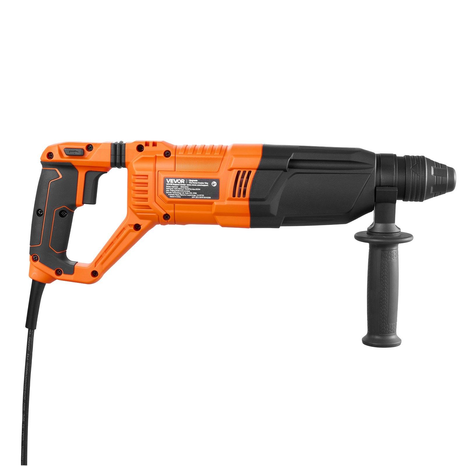 VEVOR Rotary Hammer Drill, 1-1/8 in SDS-Plus Electric Corded Heavy Duty Rotary Hammer, 4 Functions, Including 3 Drill Bits, Flat Chisel, Pointed Chisel, and Carrying Case, for Concrete and Masonry VEVOR Rotary Hammer Drill, 1-1/8 in SDS-Plus Electric Corded Heavy Duty Rotary Hammer, 4 Functions, Including 3 Drill Bits, Flat Chisel, Pointed Chisel, and Carrying Case, for Concrete and Masonry