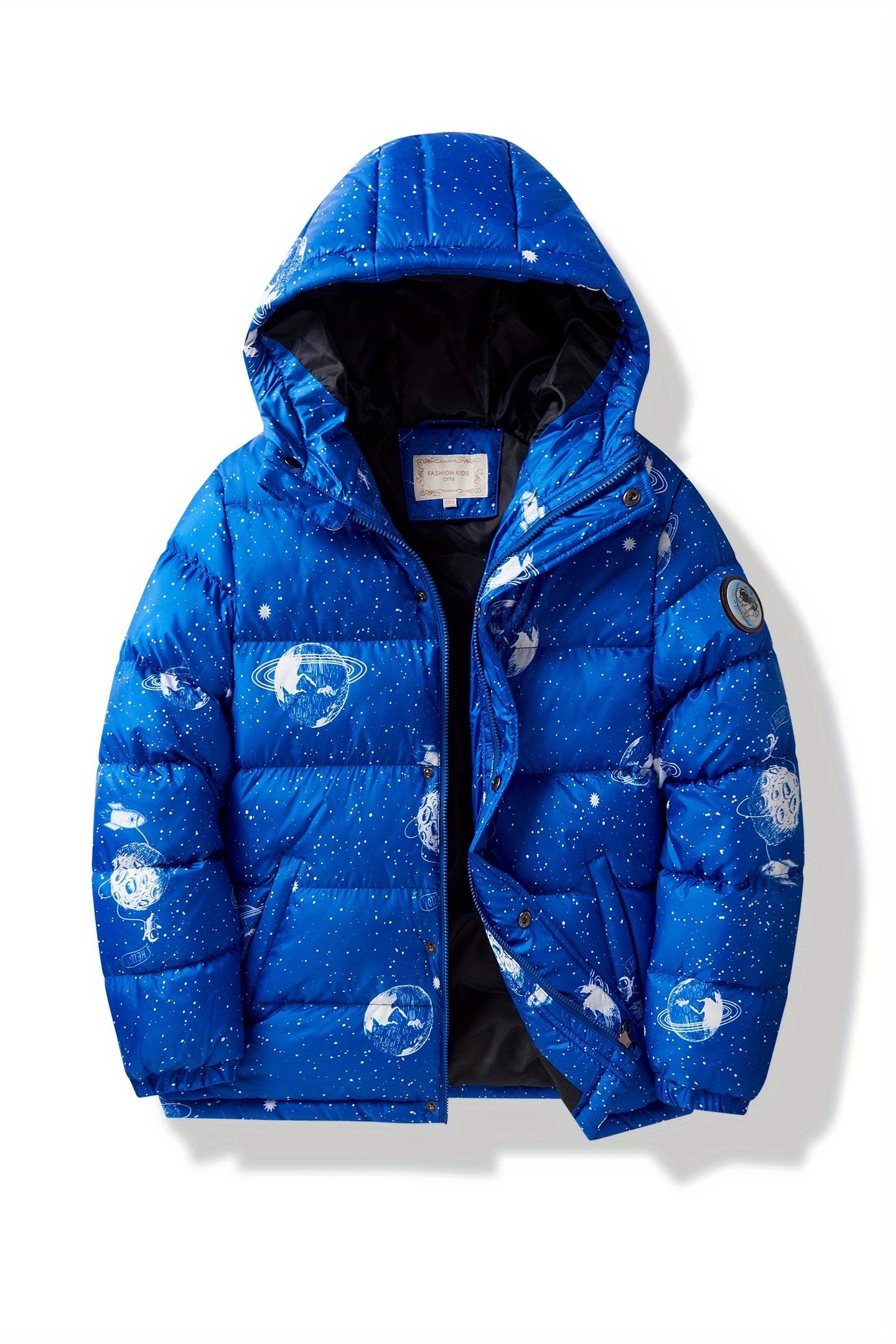 (New)Boys' Winter Hooded Jacket - Thickened Warm Coat with Zipper Closure, Red & Casual Outerwear, Polyester, Regular Fit for Cold Weather, Winter Coat for Boys, Durable Kids' Clothing