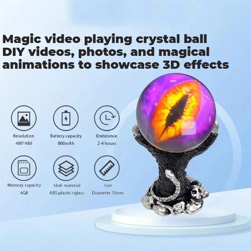 New Years Gift Magic Crystal Ball 3D Photo & Video Player 7cm Sphere 480x480 Display 4GB Storage Type-C 800mAh Lanyard/Desktop App Wi-Fi Transfer Personalized Gift with Colorful Lights & Dimmable Led Light