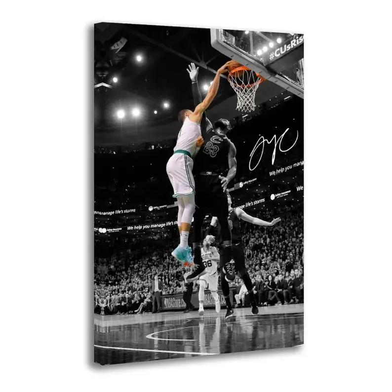 Jayson Tatum Dunk Canvas Print - Artistic Minimalist Colorfast 1-Piece Painting, Basketball-Themed Home Decor, One Piece
