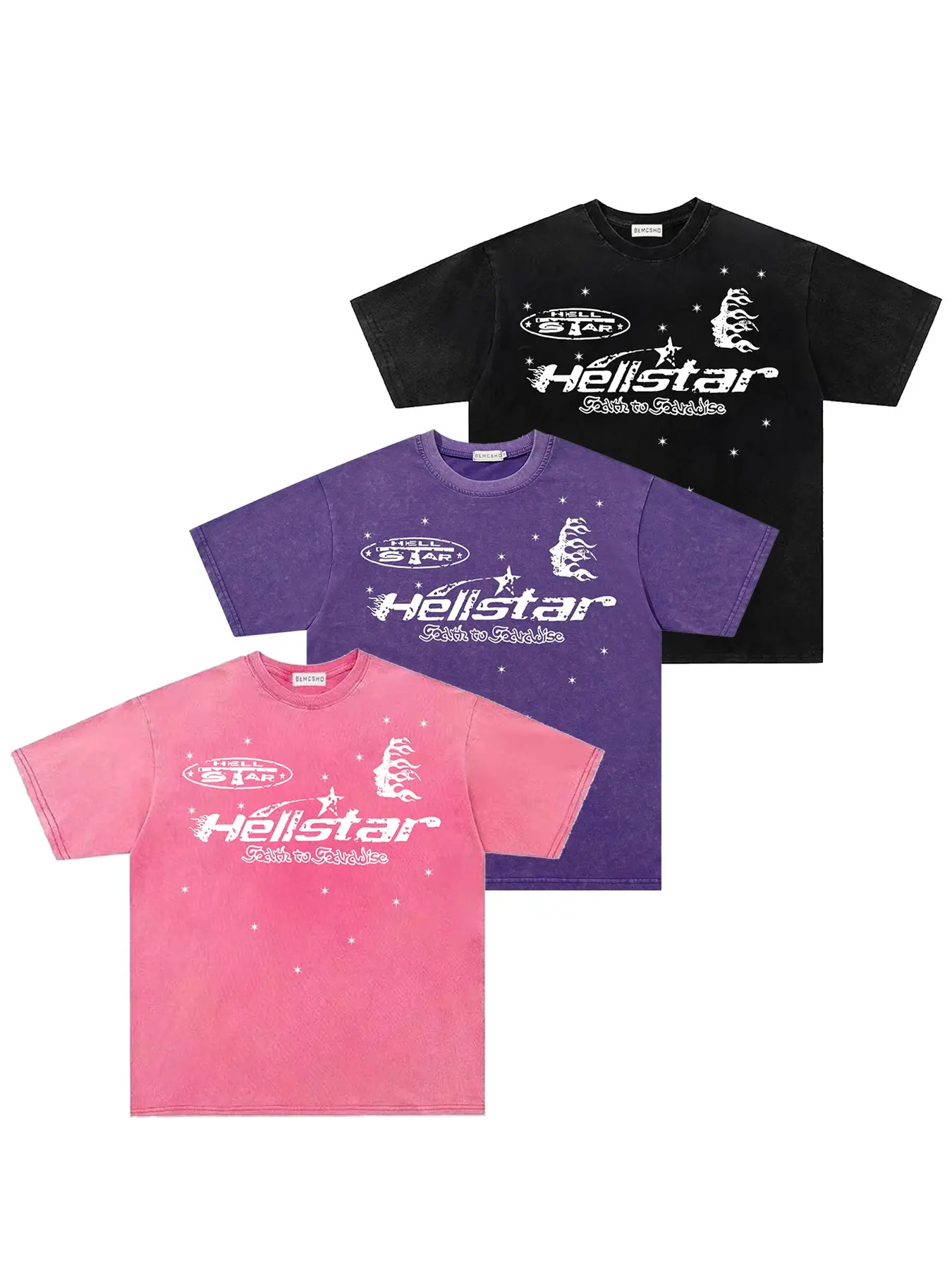 Men's Vintage Washed Tie-Dye Flame Letter Star Short Sleeve Oversized T-Shirt, 3-Pack Summer Fashion Casual Sports Round Neck Half-Sleeve Tops