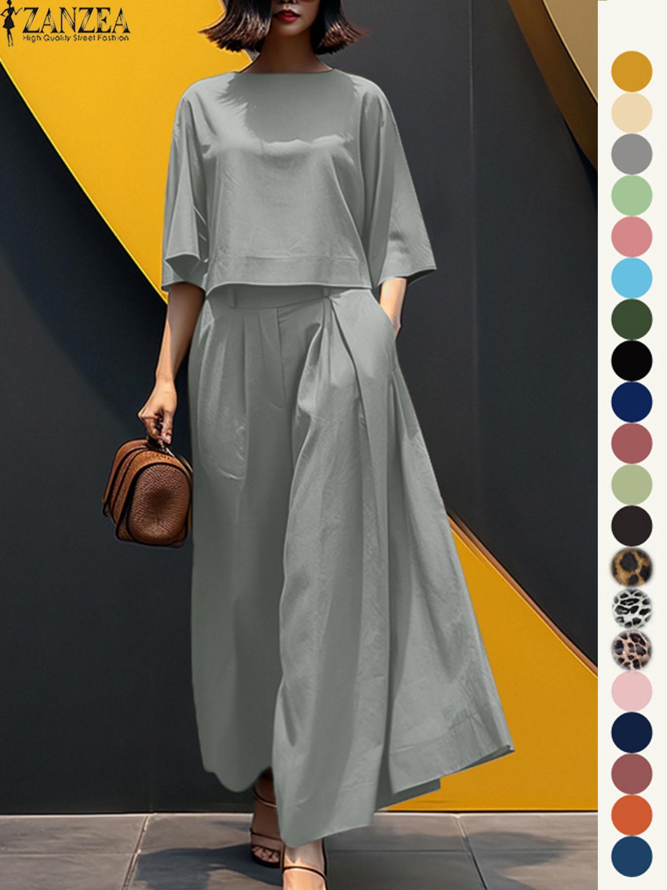 Women's Top & Wide Leg Pants Two-piece Set, Casual Fashion Cozy Three Quarter Length Sleeve Top & Trousers for Daily Outdoor Wear, Ladies Clothes for All Seasons, Womenswear