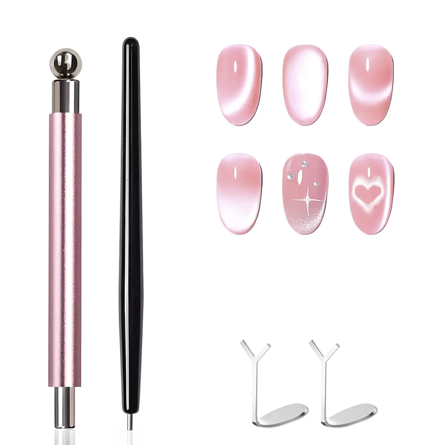 4-Piece Cat Eye Magnet Set – Black Bead-Attracting Nail Magnet Pen & Heart-Shaped Magnet for Nails, Nail Magnets for Nail Art, Cat Eye Magnet for Nail Art, Perfect for Home DIY, Nail Art Design