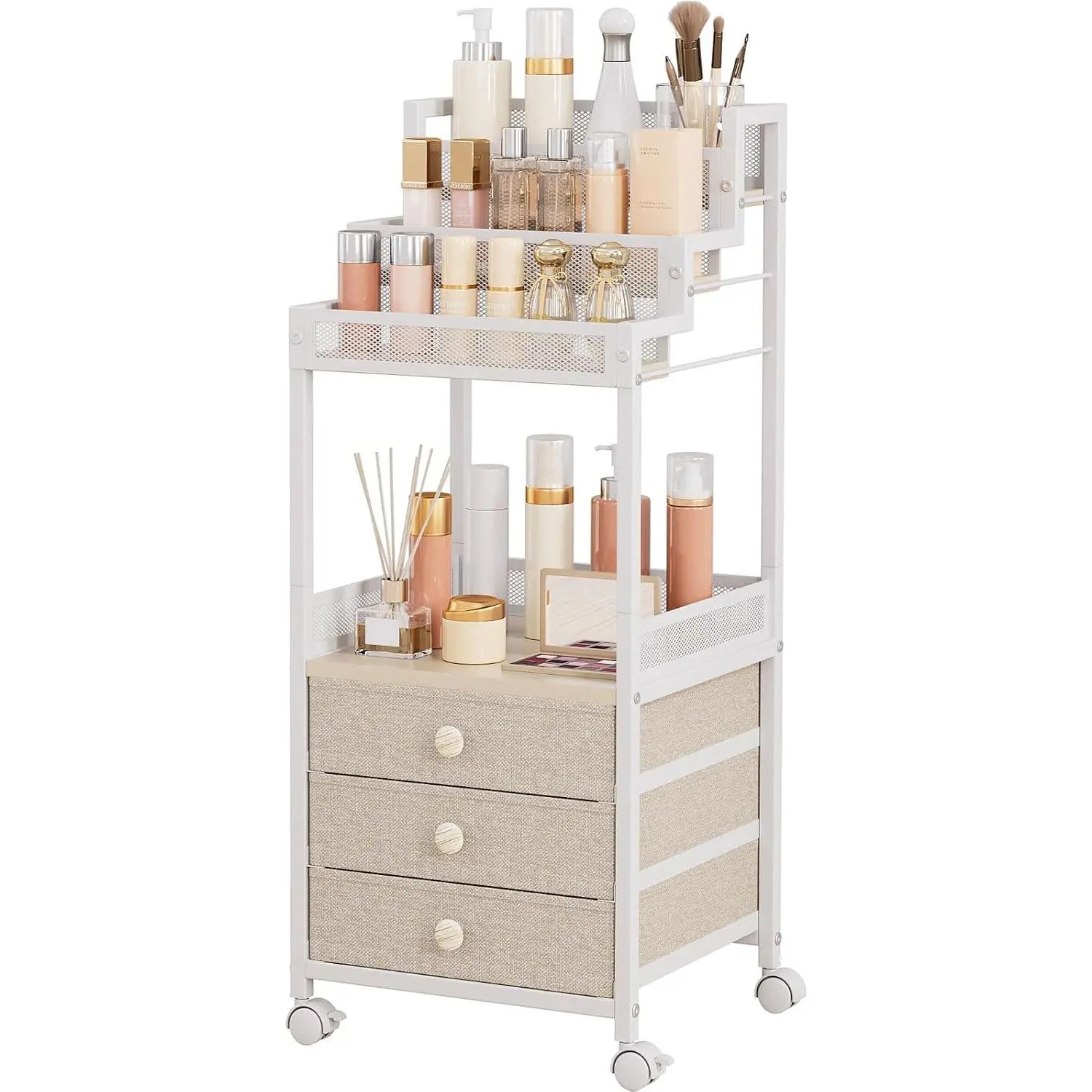 Makeup Organizer Storage with Drawers for Bathroom and  13in | Rolling Skincare Organizer Cart, Bathroom Stand, 3-Tier  Tray for ,  Polish, Perfume Display Holder