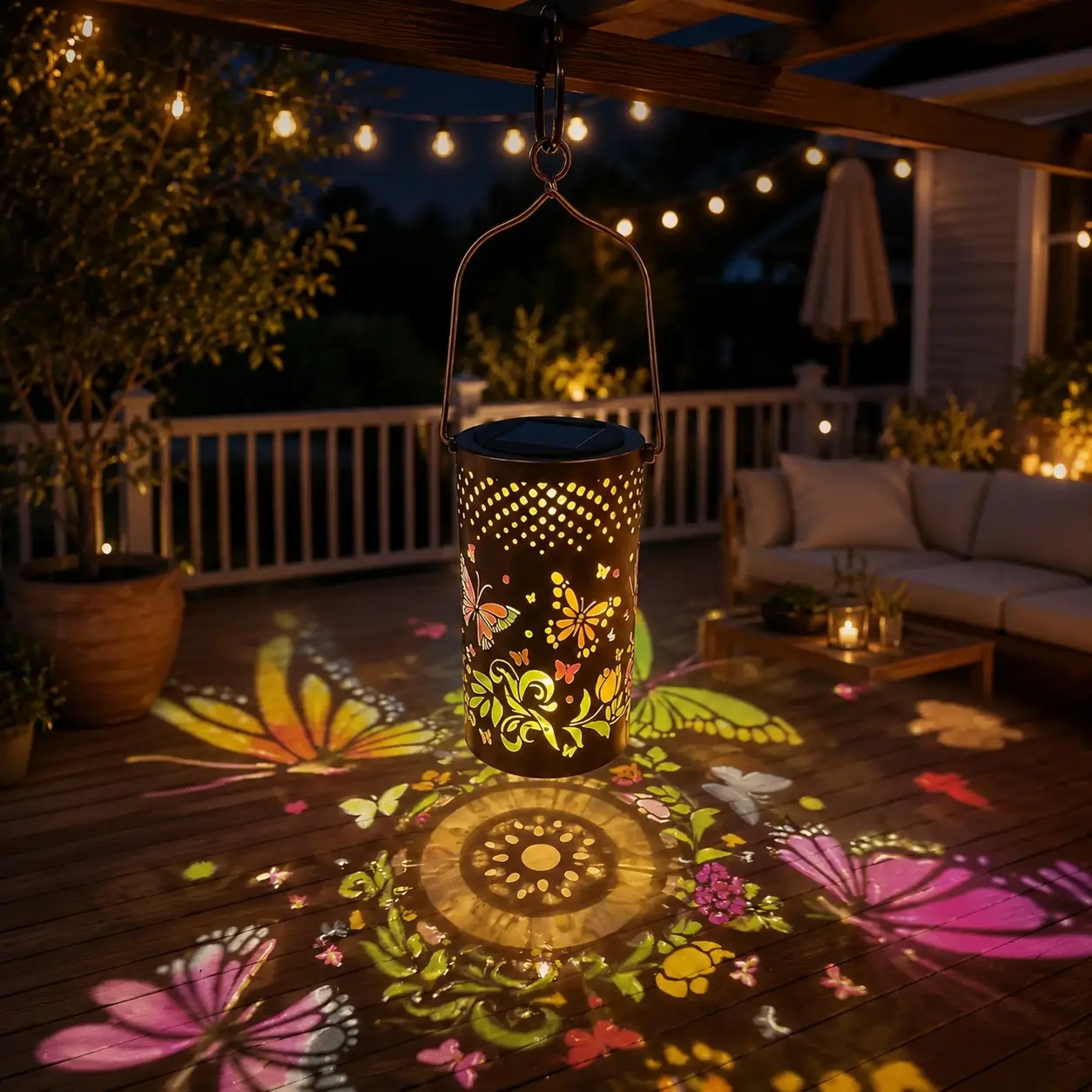 New Solar Sunflower Lantern, Ip65 Waterproof Iron Garden Patio Decor, Upgraded Painted Butterfly Lantern, Spotlight Lamp, Mother's Day Gift