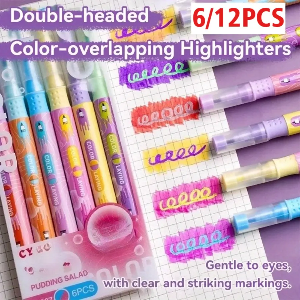 6/12Pcs 12-Color Bright Double-Ended Highlighter Set ,Durable and Versatile Marking Pen, Large Capacity Accounting Pen, Office Stationery