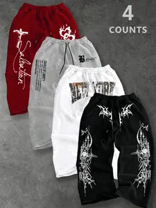 Men's Trendy Letter Cross Art Print Drawstring Waist Sports Pants, Casual Comfortable Jogging Pants, Classic Versatile Fashion Men's Pants